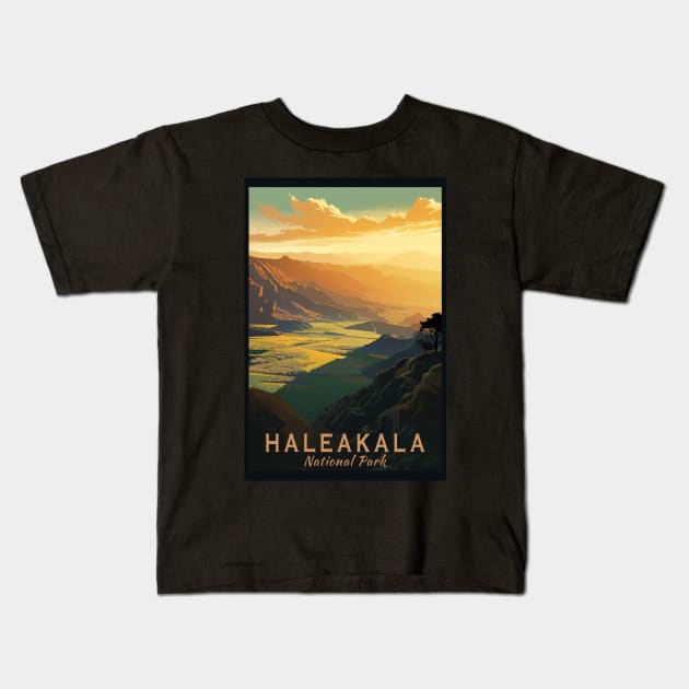 Haleakala National Park Travel Poster Kids T-Shirt by GreenMary Design